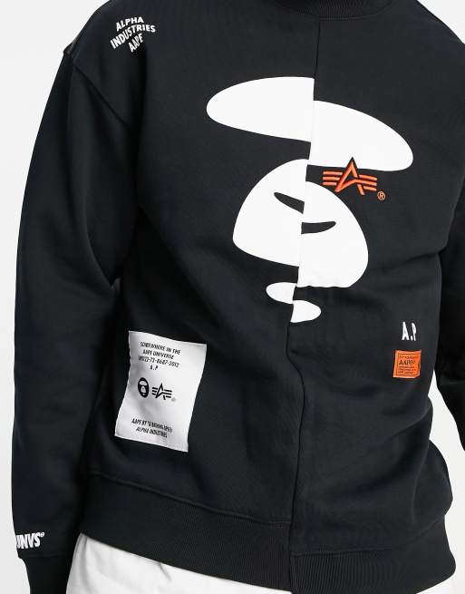 AAPE By A Bathing Ape x Alpha Industries split sweatshirt in black