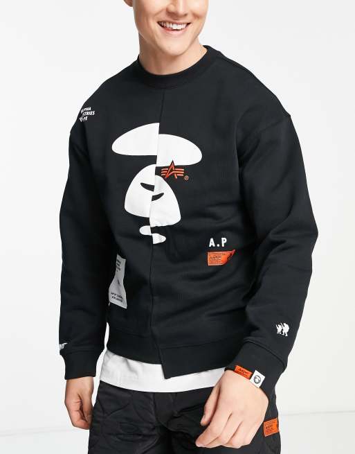 AAPE By A Bathing Ape x Alpha Industries split sweatshirt in black