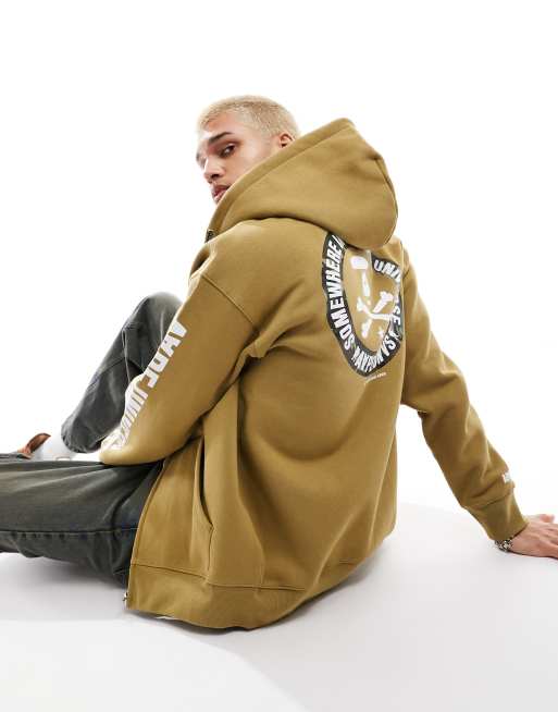 AAPE By A Bathing Ape x bone back print hoodie in khaki