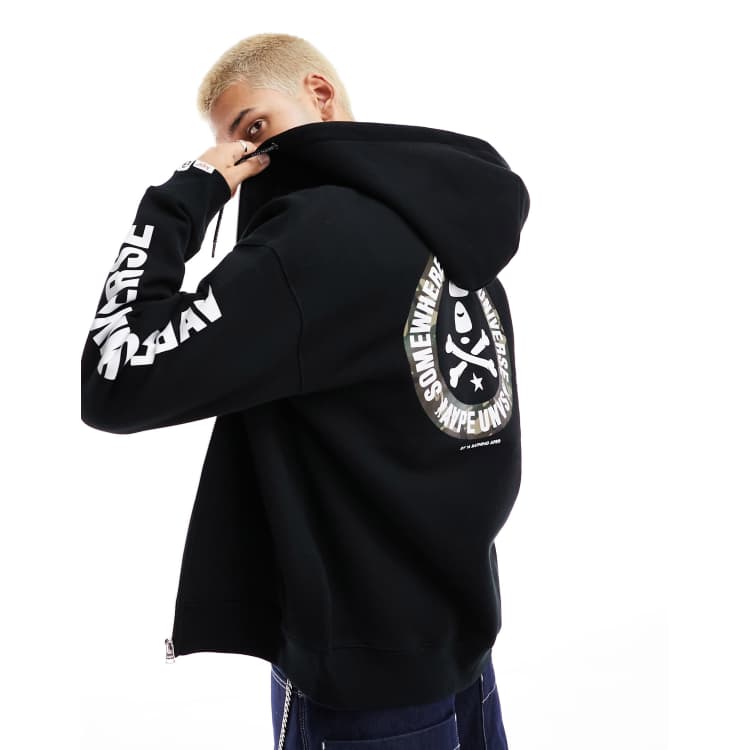 Aape By A Bathing Ape x-bone backprint hoodie in black | ASOS