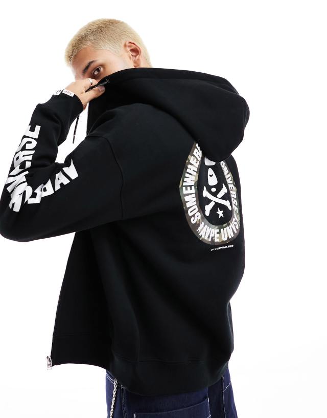 Aape By A Bathing Ape x-bone backprint hoodie in black | ASOS