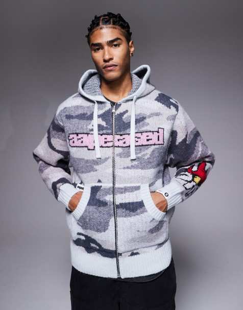 AAPe By A Bathing Ape x Erased - Gebreide hoodie met rits en camoprint in grijstinten - view 1