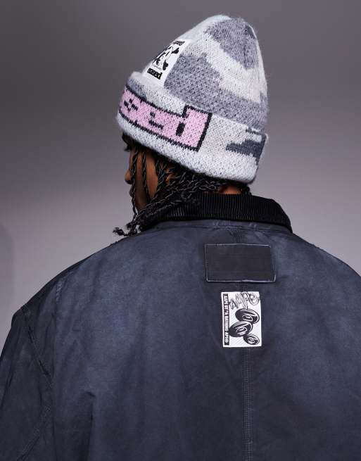 Aape by A Bathing Ape x Erased knit beanie in grayscale camo | ASOS
