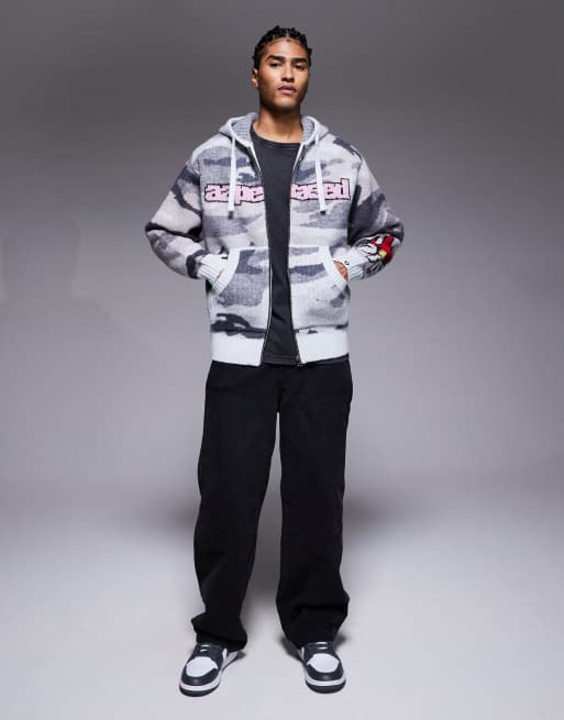 Aape by A Bathing Ape x Erased knit zip up hoodie in grayscale