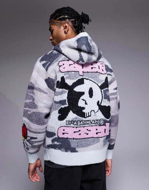 Aape by A Bathing Ape x Erased knit zip up hoodie in grayscale
