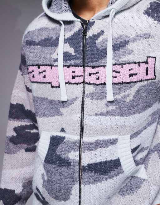 Aape by A Bathing Ape x Erased knit zip up hoodie in grayscale