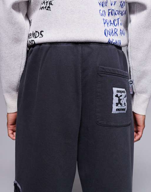 AAPE by A BATHING APE x Erased - Pantalon de jogging ample en jersey épais - Noir délavé, 5 de 5