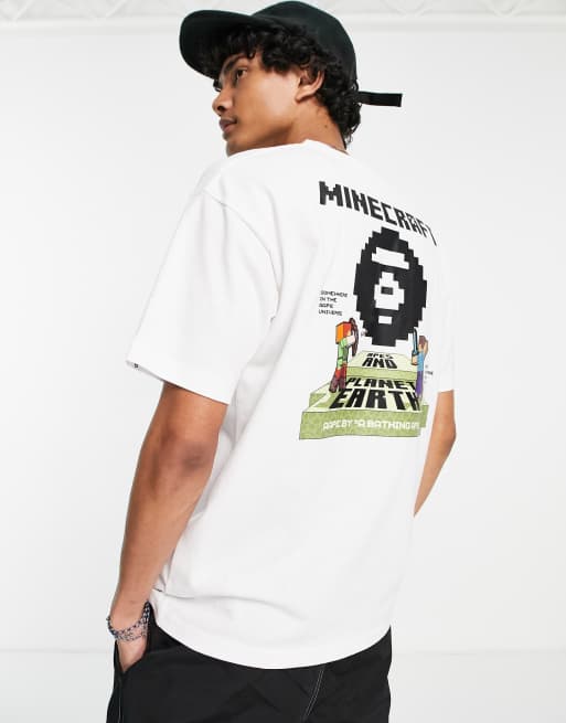 AAPE By A Bathing Ape x Minecraft – Biały T-shirt z nadrukiem z tyłu