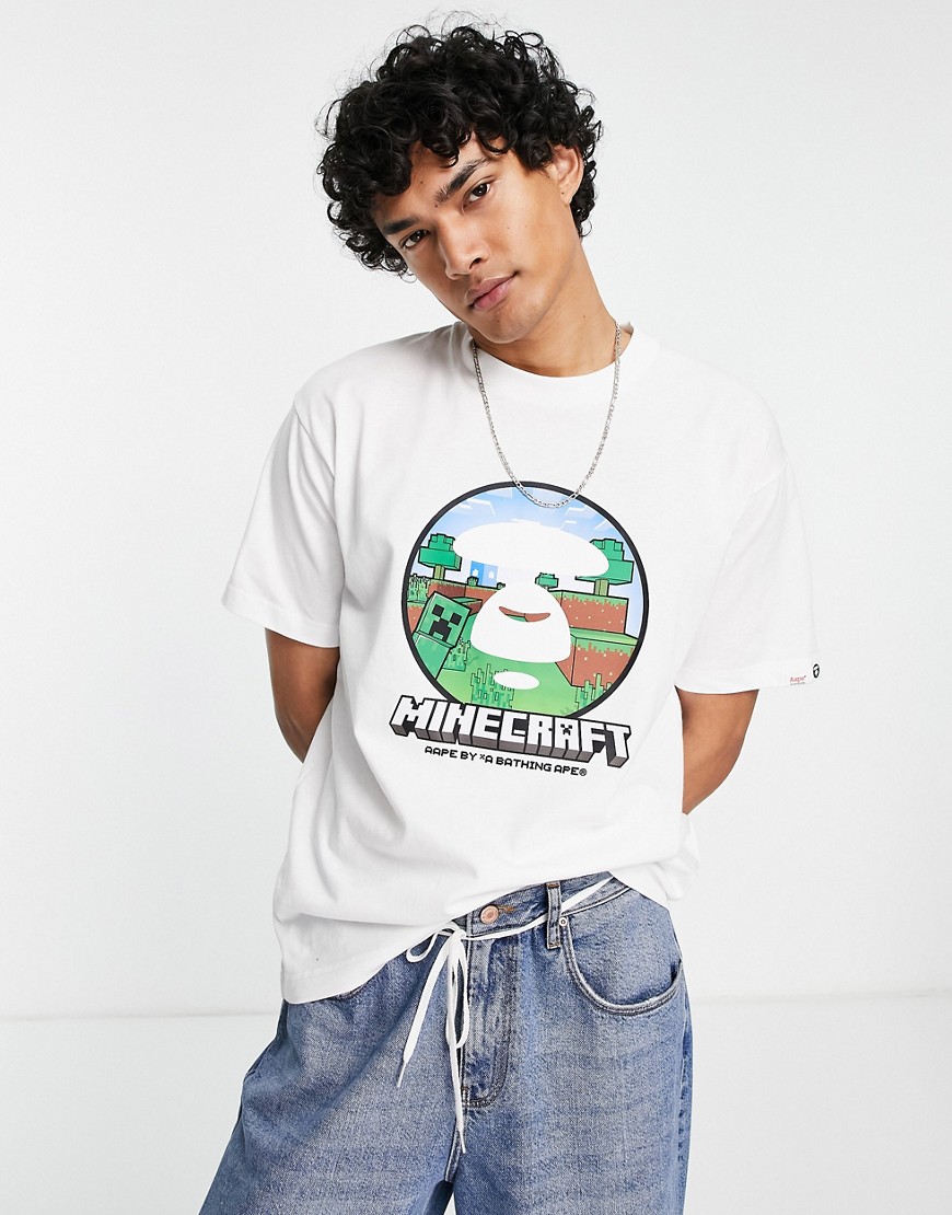 AAPE BY A BATHING APE® AAPE By A Bathing Ape x Minecraft face t-shirt in white