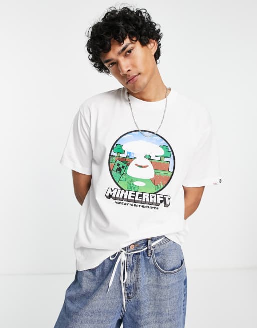 AAPE By A Bathing Ape x Minecraft - T-shirt met Minecraft gezicht in wit