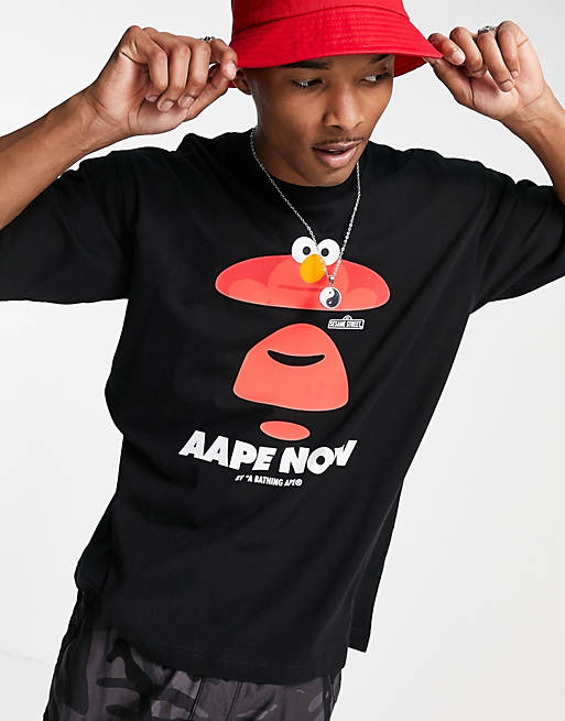 AAPE By A Bathing Ape x Sesame Street ape face t-shirt in black