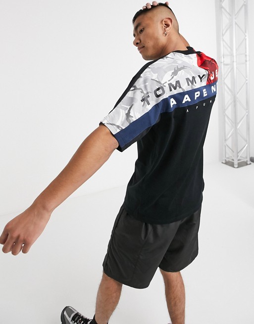 AAPE By A Bathing Ape x Tommy Jeans flag logo t-shirt in black
