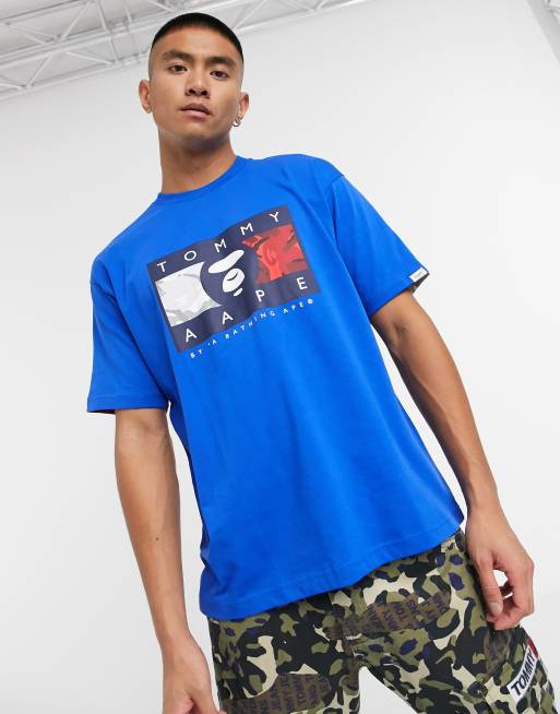 AAPE By A Bathing Ape x Tommy Jeans flag logo t-shirt in blue