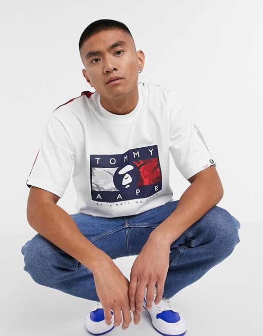 AAPE By A Bathing Ape x Tommy Jeans flag logo t-shirt in white