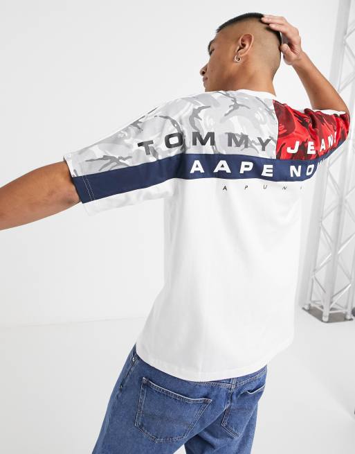 AAPE By A Bathing Ape x Tommy Jeans flag logo t-shirt in white | ASOS