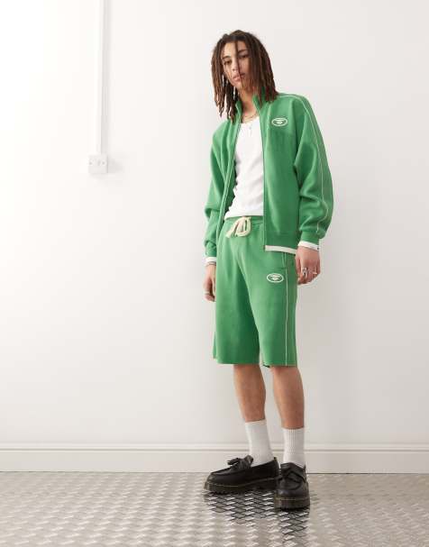 AAPE By A Bathing Ape – Zielone luźne szorty z grubego dżerseju z lampasami - view 1