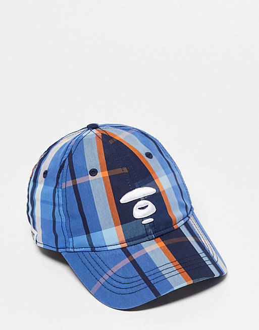 Cra-wallonieShops | AAPE logo cap in blue check | cap mitchell ness  hlux1087 khaki