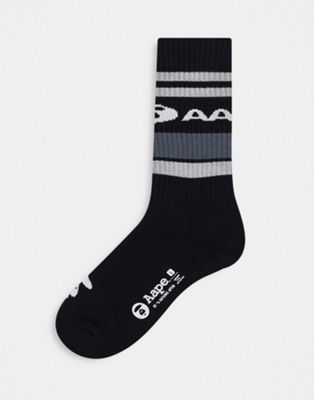 AAPE logo stripe socks in black