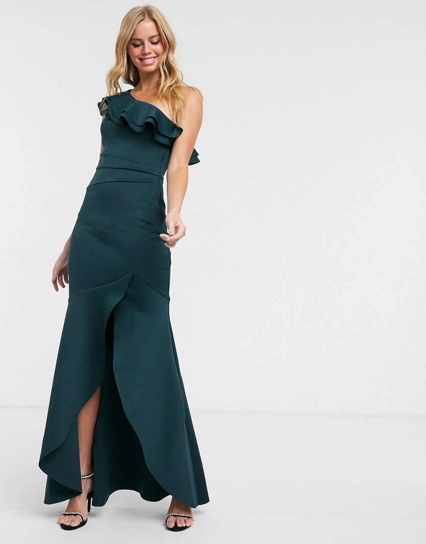 Abbey Clancy for Lipsy one shoulder extreme ruffle maxi dress in green