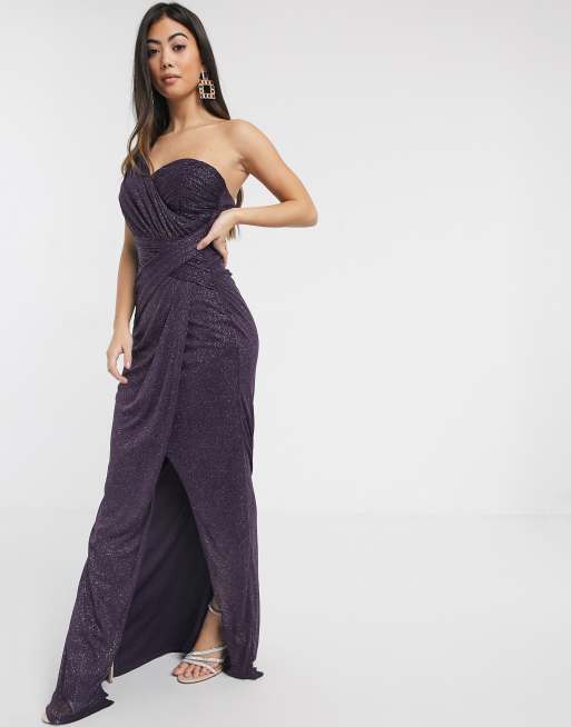 Abbey Clancy for Lipsy Petite one shoulder glitter maxi dress in purple