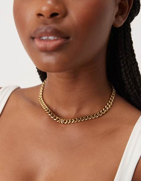 Abbott Lyon – 18k guldpläterat, grovt choker-halsband i vattentåligt, rostfritt stål med "A"-bokstav - view 1