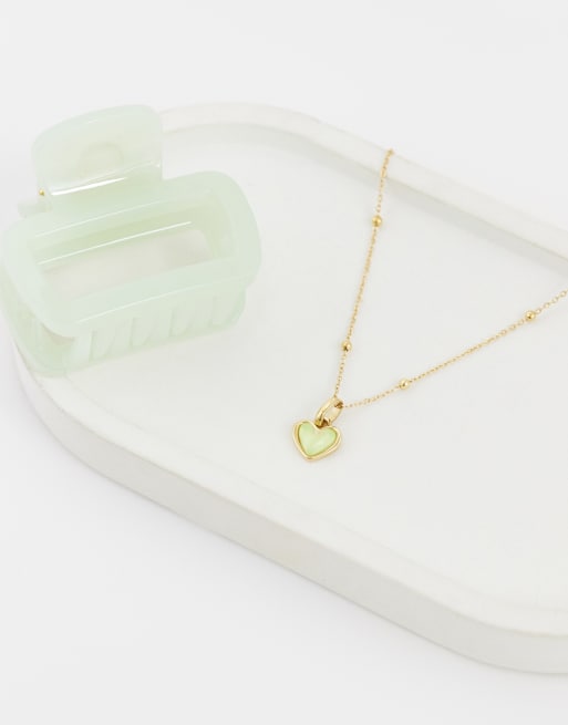 Abbott Lyon – 18K guldpläterat halsband med hjärthänge i grön kvarts, 2 av 4