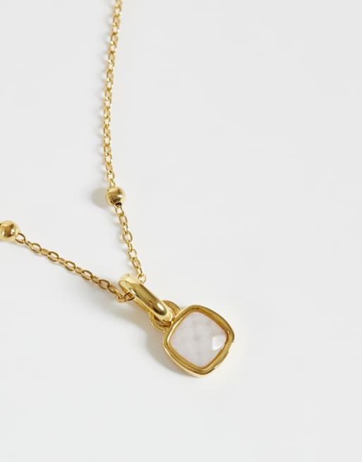 Abbott Lyon - 18k vergulde ketting met kussenvormige hanger van wit kwarts, 4 van 4
