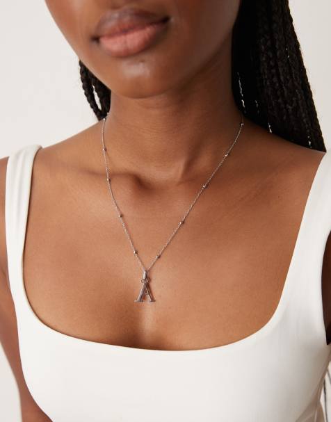Abbott Lyon A initial necklace in silver plated waterproof stainless steel - view 1