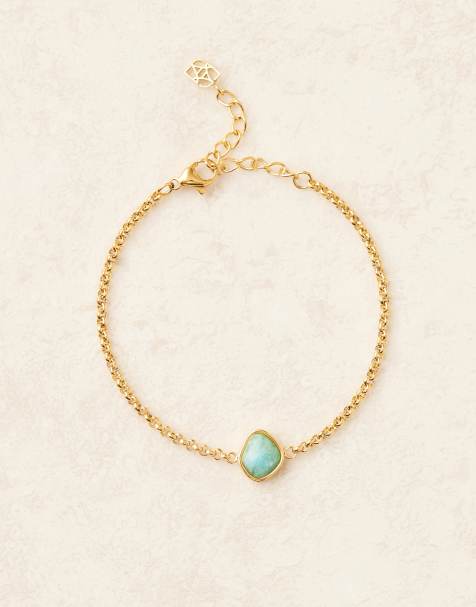 Abbott Lyon amazonite blue stone bracelet in 18k gold plated waterproof stainless steel - view 1