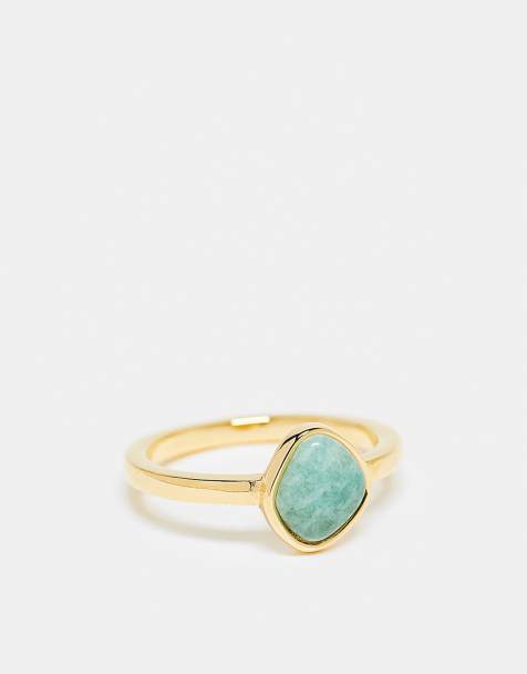 Abbott Lyon amazonite blue stone ring in 18k gold plated waterproof stainless steel - view 1