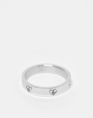Abbott Lyon - Bague en acier inoxydable étanche plaqué argent avec cœurs à cristaux - view 1