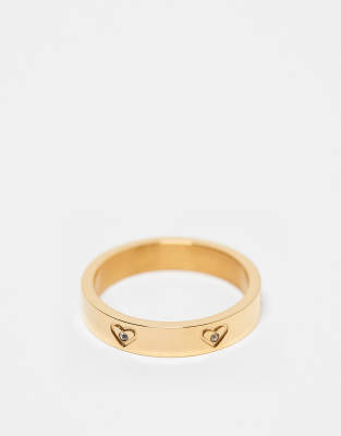 Abbott Lyon - Bague en acier inoxydable étanche plaqué or 18 carats avec caurs à cristaux-Doré