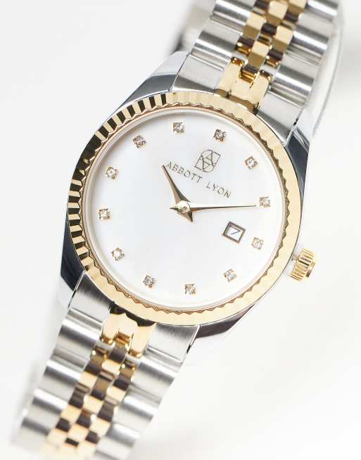 Abbott Lyon - Belgravia 30 - Klein tweekleurig horloge met schakels en parelmoeren wijzerplaat, 2 van 3