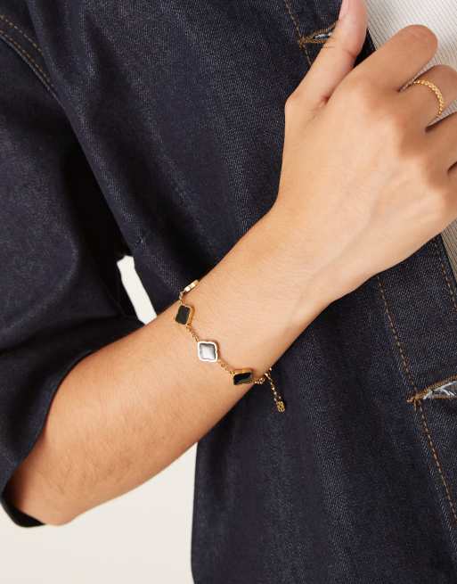 Abbott Lyon black enamel clover bracelet in 18k gold plated waterproof stainless steel, 2 of 4