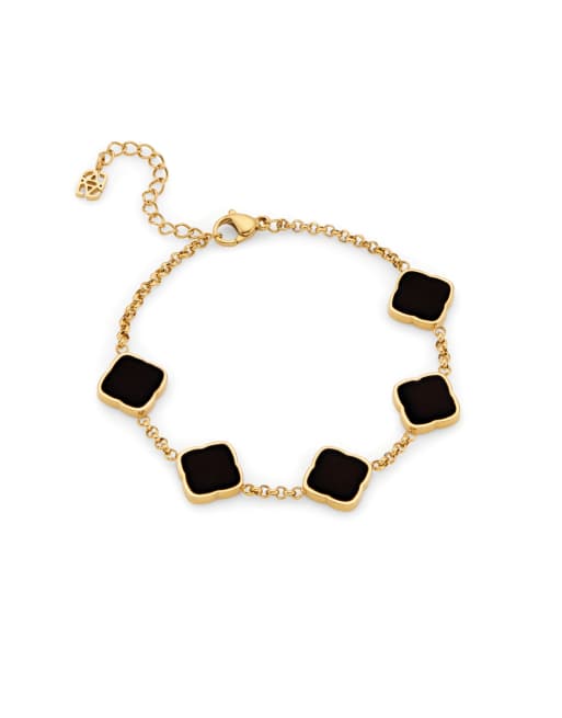 Abbott Lyon black enamel clover bracelet in 18k gold plated waterproof stainless steel, 4 of 4