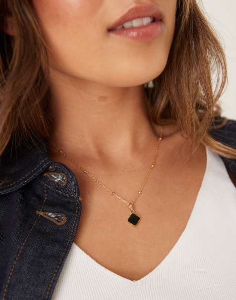Abbott Lyon black enamel clover necklace in 18k gold plated waterproof stainless steel - view 1