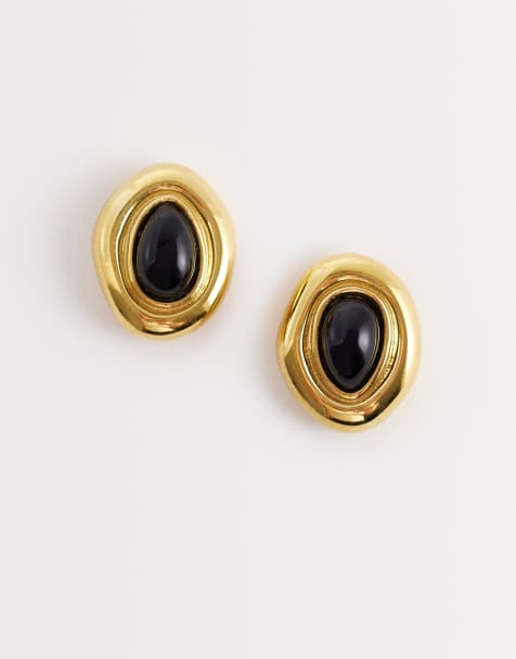 Abbott Lyon black onyx molten stud earrings in 18k gold plated stainless steel - view 1