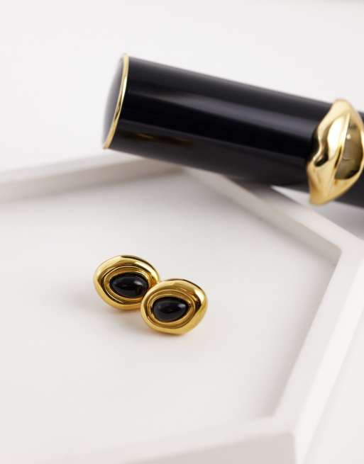 Abbott Lyon black onyx molten stud earrings in 18k plated stainless steel in gold, 2 of 4