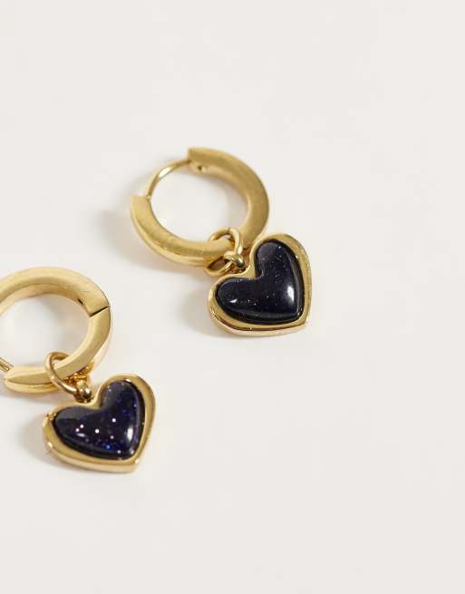 Abbott Lyon blue sandstone heart huggie hoops in 14ct gold plated, 2 of 3