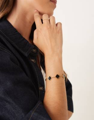 Abbott Lyon - Bracciale in acciaio inossidabile resistente all'acqua placcato oro 18 k con trifogli neri smaltati - view 1
