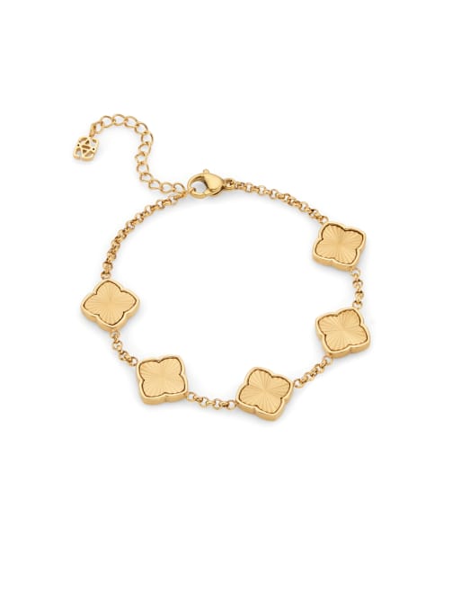 Abbott Lyon - Bracciale in acciaio inossidabile resistente all'acqua placcato oro 18 k con trifogli zigrinati, 4 di 4