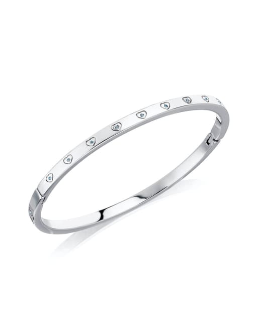 Abbott Lyon - Bracciale rigido in acciaio inossidabile resistente all'acqua placcato argento con cuore in cristallo, 4 di 4