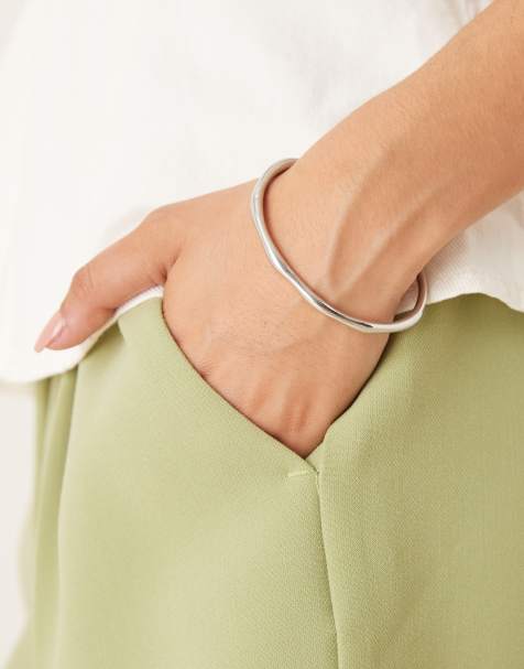 Abbott Lyon - Bracciale rigido in acciaio inossidabile resistente all'acqua placcato argento effetto metallo fuso - view 1