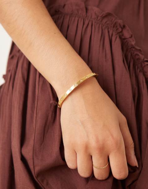Abbott Lyon - Bracciale rigido in acciaio inossidabile resistente all'acqua placcato oro 18 k con cuori e cristalli - view 1