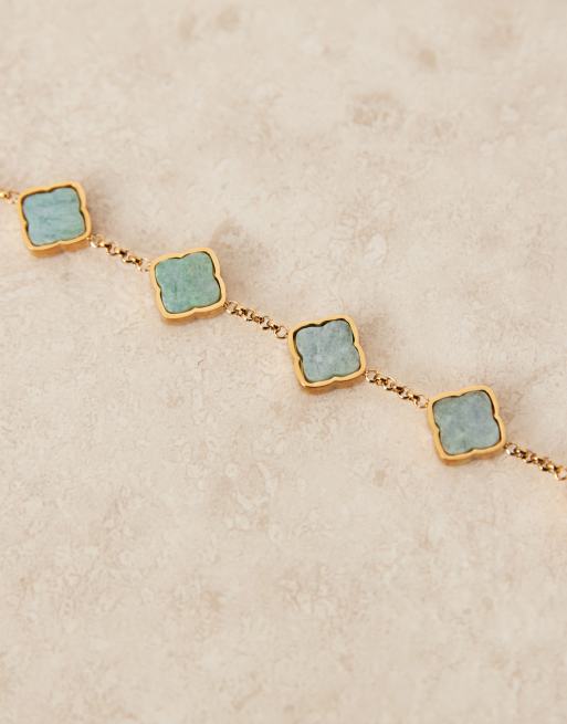 Abbott Lyon - Bracelet en acier inoxydable étanche plaqué or 18 carats avec trèfles ornés d'amazonite, 3 de 4