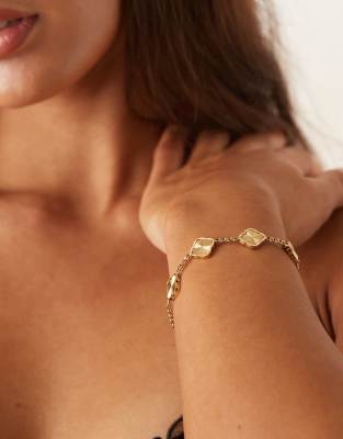 Abbott Lyon - Bracelet en acier inoxydable étanche plaqué or 18 carats avec trèfles texturés-Doré