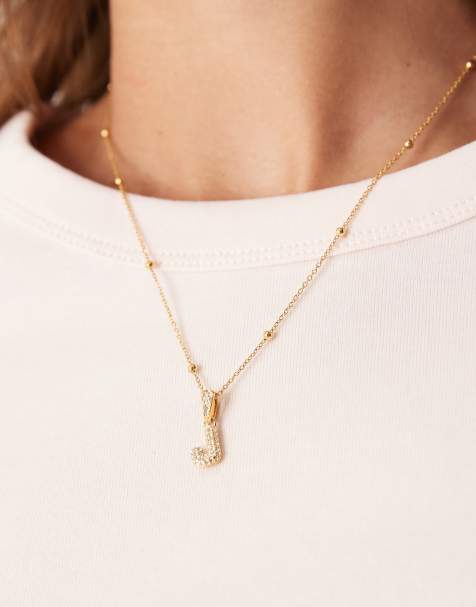 Abbott Lyon bubble J initial necklace in 18K gold plated waterproof stainless steel - view 1