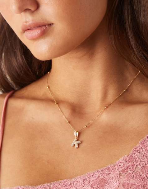 Abbott Lyon bubble K initial necklace in 18k gold plated waterproof stainless steel - view 1