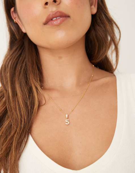 Abbott Lyon bubble S initial necklace in 18k gold plated waterproof stainless steel - view 1
