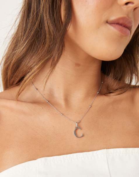 Abbott Lyon C initial necklace in silver plated waterproof stainless steel - view 1